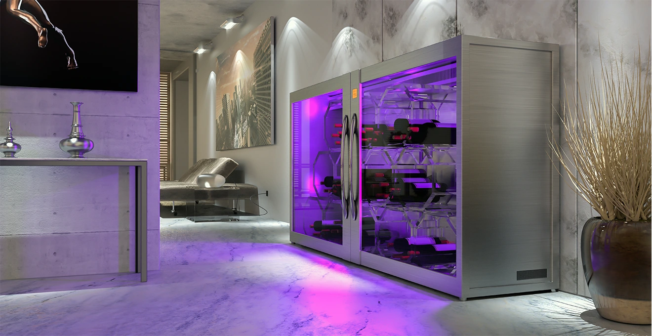 Thermomètre et hygromètre installés dans un espace de stockage de vin pour contrôler température et humidité